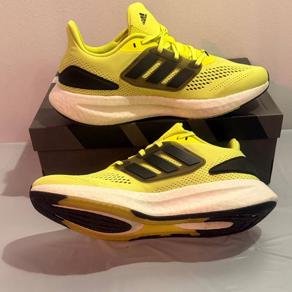 adidas Pure Boost 22 Bright Yellow Athletic Running Shoes with Black Accents - Picture 4 of 6